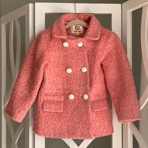 Pink girls wool coat with rose buttons